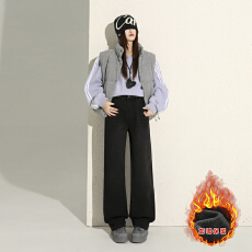 批发冬季<b class='q'>韩版</b>气质百搭显瘦加绒加厚直筒<b class='q'>裤</b>阔腿牛仔<b class='q'>裤</b>