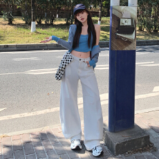 批发白色镰刀裤2026年<b class='q'>秋</b>冬新款高腰显瘦直筒拖地裤女