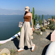 批发夏款天丝垂顺奶奶裤新款褶皱口袋九分阔腿牛仔裤