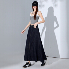 批发深蓝色复古牛仔半身裙女2026<b class='q'>春</b>夏新款原色复古高腰a字长裙