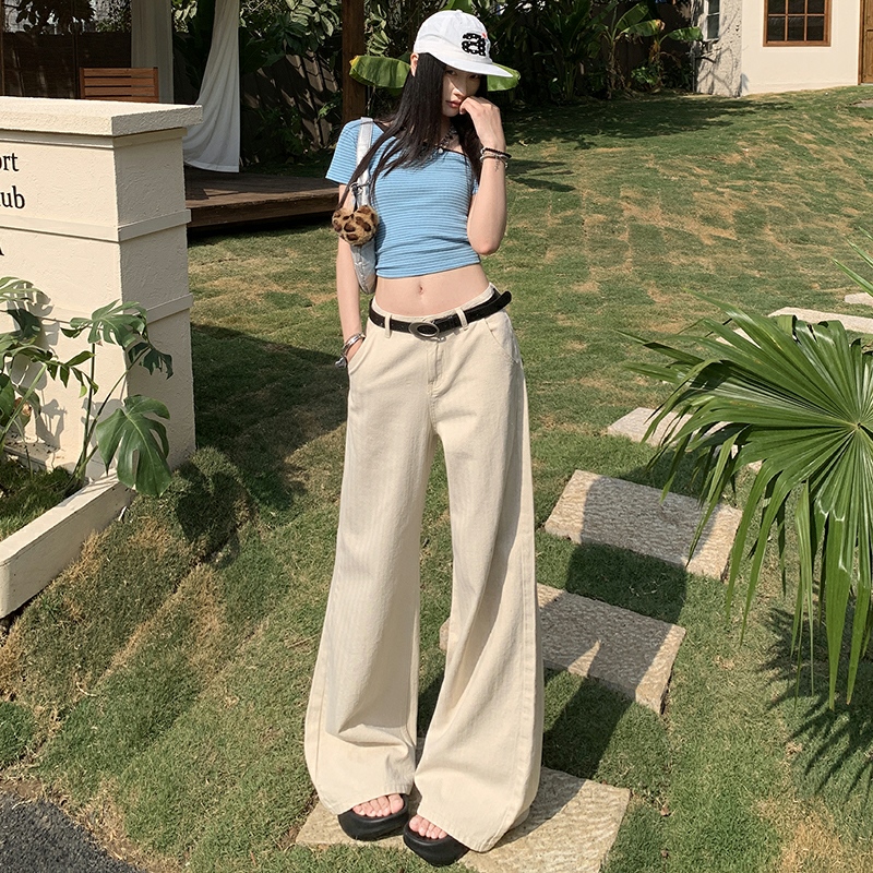 오트밀 색상 헤링본 곡물 수직 기사 청바지 여성 마이크로 범프 스트레이트 루즈핏 와이드 레그 팬츠