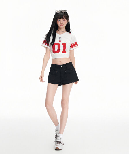 작은 키 주황색 데님 초단바지 여성 여름 도파민 착용 가져 가라. 슬림해 보이는 타이트 스커트 핫 바지