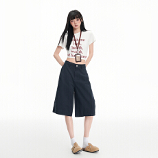 批发复古工装立体裁剪<b class='q'>西装</b>短裤<b class='q'>女</b>薄款高腰a字宽松休闲阔腿五分裤