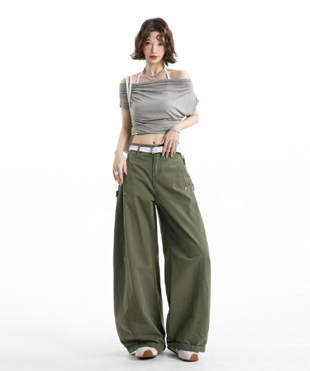 실사 캐주얼 워크웨어 팬츠 넓은 다리 청바지 여성 봄 로우 웨이스트 루즈핏 느긋한 레트로 슬림해 보이는 스트레이트 팬츠