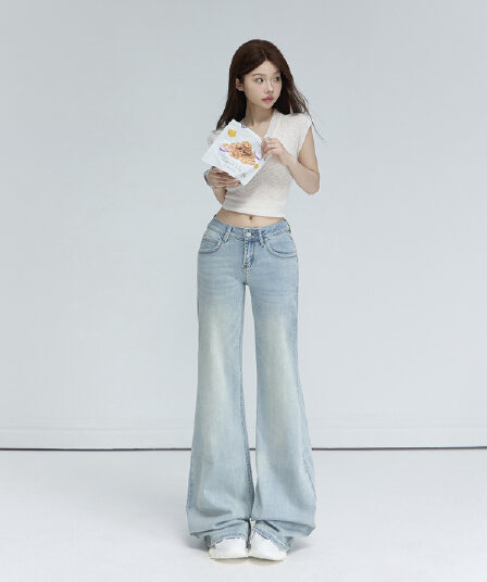 가을 겨울 새로운 카모플라주 데님 긴 바지 여성 아메리칸 로우 웨이스트 루즈핏 다용도 아니요 막대기 다리 넓은 다리 라