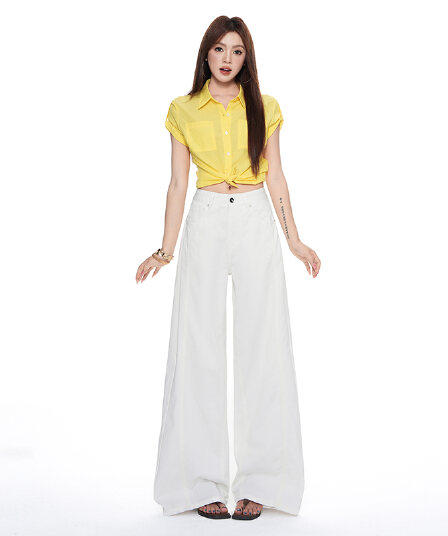 이른 가을 화이트 청바지 여성 하이 웨이스트 청바지 여성 2026 년 가을 새로운 루즈핏 슬림해 보이는 다용도 와이드 레그 팬츠