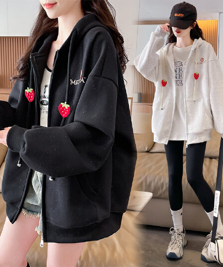 2026 봄 새로운 색상 포인트 수건 자수 애플 귀여운 학원 스타일 일본식 한국 스타일 야구 유니폼 후드티 재킷 트렌디