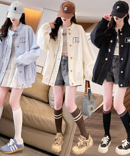 2026 봄 새로운 국가 트렌디 3d 3 차원 자수 귀여운 학원 일본식 한국 스타일 루즈핏 바람막이 야구 외투 트렌디