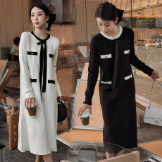 批发实拍秋冬新款法式针织连衣裙小香风<b class='q'>百搭</b>宽松孕妇毛衣中长裙子