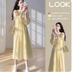 批发春季新款法式气质高端精致高级感超好看温柔风黄色<b class='q'>孕妇</b><b class='q'>连衣裙</b>