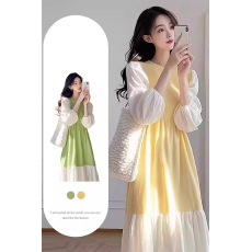 批发春季新款高级感气质温柔风<b class='q'>连衣裙</b>爆款流行撞色拼接<b class='q'>孕妇</b><b class='q'>中长裙</b>