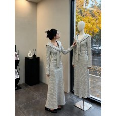 批发春季新款假两件披肩条纹连衣裙韩系氛围感穿搭<b class='q'>休闲</b>孕妇长裙子