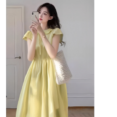 批发实拍<b class='q'>新款</b>度假风小个子黄色连衣裙法式气质<b class='q'>孕妇</b><b class='q'>裙子</b>夏