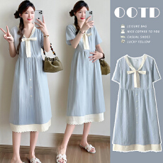 批发实拍<b class='q'>孕妇</b><b class='q'>夏季</b>韩版气质条纹V领法式蕾丝绑带蝴蝶结大码<b class='q'>孕妇</b><b class='q'>连衣裙</b>