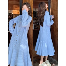 批发孕妇<b class='q'>春</b>季新款法式条纹气质鱼尾长裙子宽松遮肚哺乳连衣裙