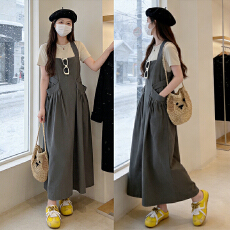 批发孕妇设计感扭结宽松无袖挂脖连衣裙+短袖T恤二件套装