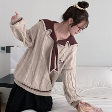 批发現货海军领麻花毛衣秋冬新款慵懒宽松减龄甜美针织孕妇上衣