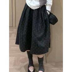 批发韩系波点花苞裙赫本风半身裙秋冬新款宽松百搭A字中长孕妇裙