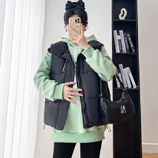 批发現货甜美韩版羽绒棉服简约纯色马甲十连帽加厚卫衣孕妇二件套