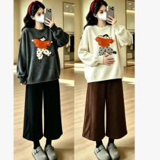 批发孕妇秋冬新品懒人穿搭韩版时尚毛衣+毛呢九分阔腿裤气质显瘦套装
