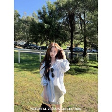 批发YUYUREAL 蝴蝶结露背全棉宽松大衬衫