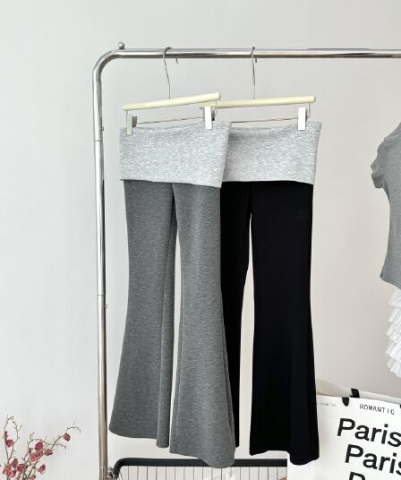 아메리칸 뒤집다 허리 몸매 가꾸기 마이크로 플레어 바지 봄 새로운 운동 요가 와이드 레그 팬츠 어린이