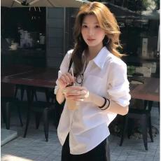 批发SadSoil 基础款白色打褶衬衫女春夏宽松<b class='q'>休闲</b>长袖氛围感上衣衬衣女