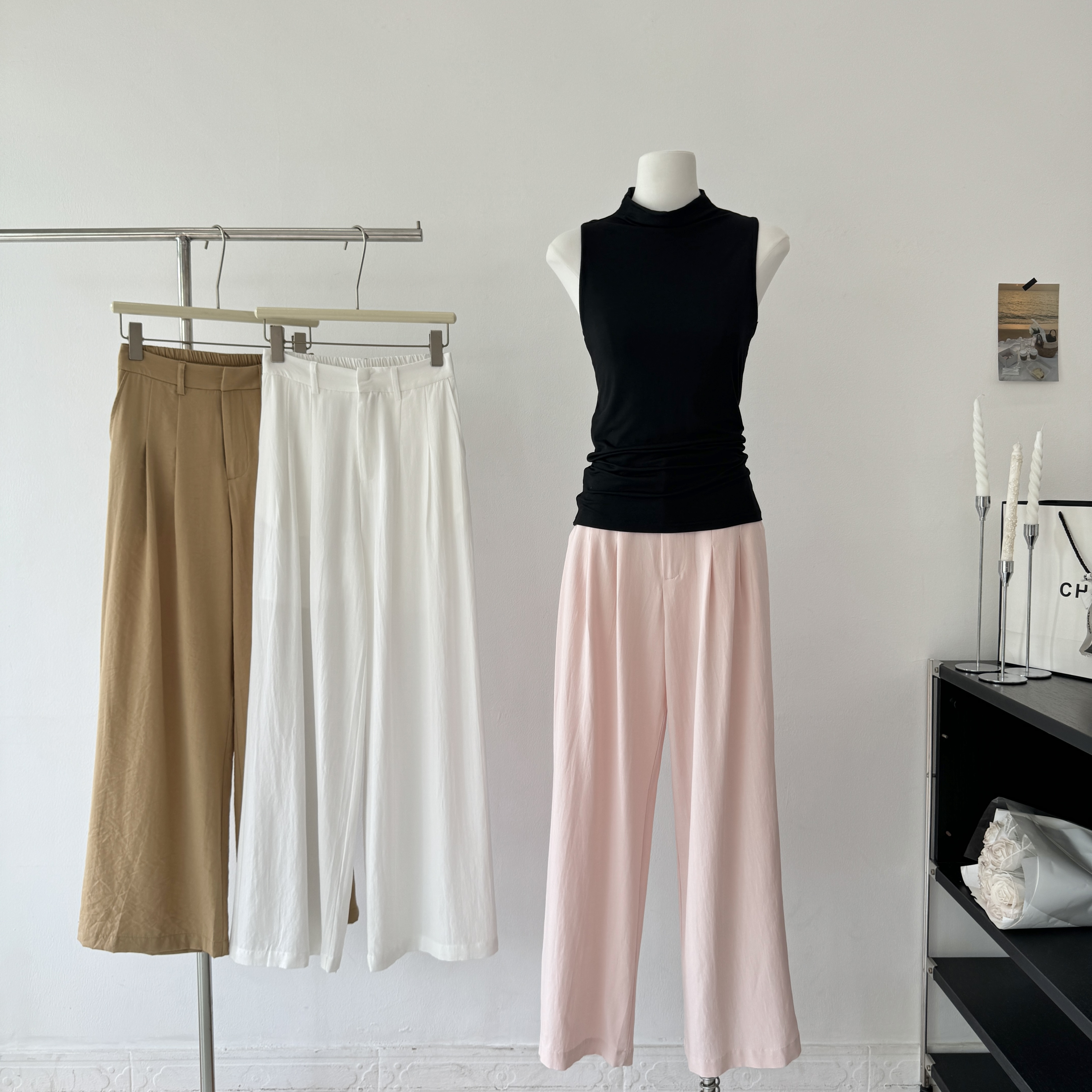 yuyureal 산소 100 전체 아마 여름 에어컨 화이트 핑크색 캐주얼 바지 도루 센스 넓은 다리 면 린넨 바지