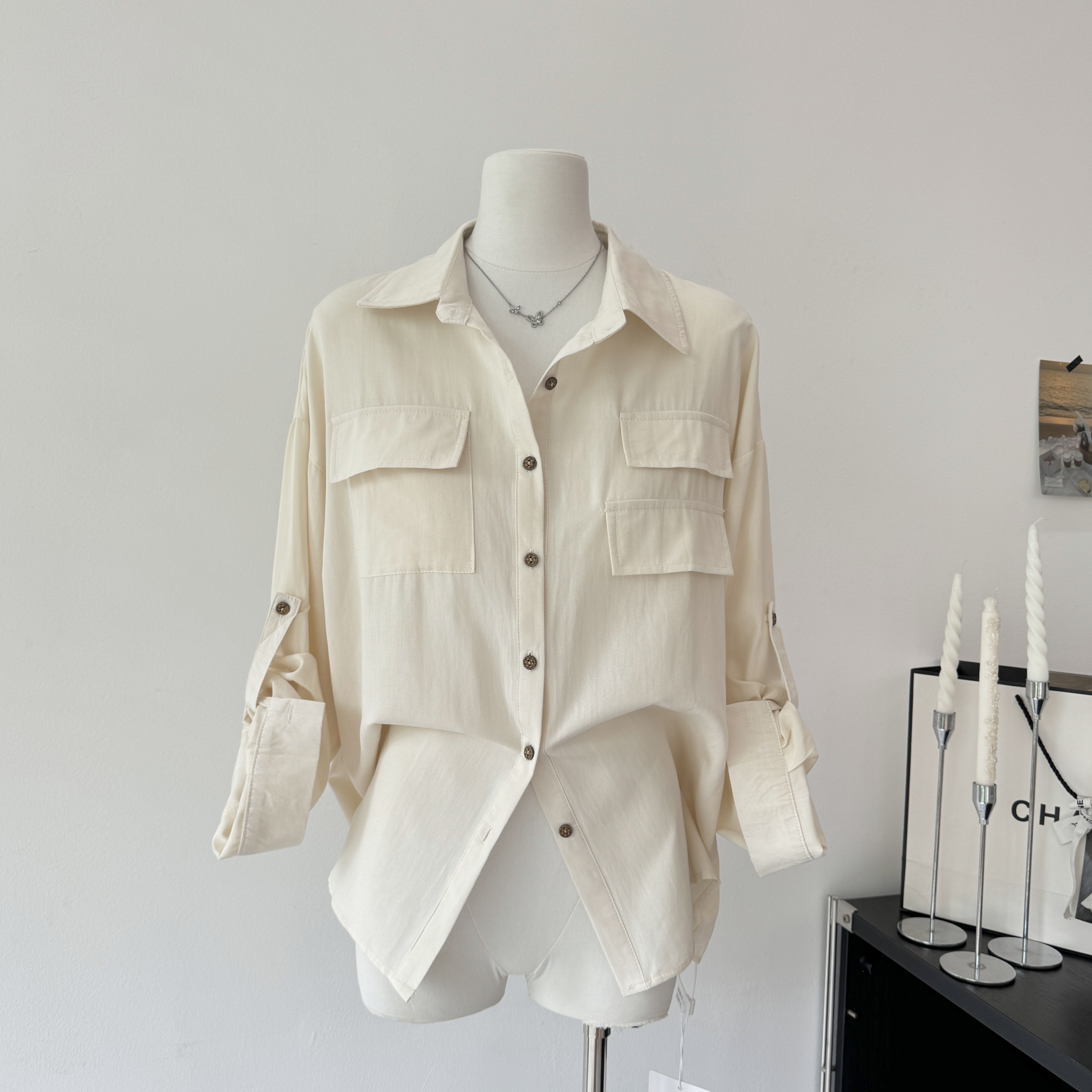 fart shop 백일 맑은 하늘 라이 경기 서울 아마 루즈핏 화이트 여성 셔츠 봄 여름 느슨함 맨위