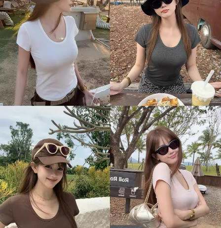 루오 여성 딱 알맞다 ~ 중 이슬 피부 학위 슬림해 보이는 친구 좋은 어깨 반팔 tee 여름 기초 티셔츠 맨위