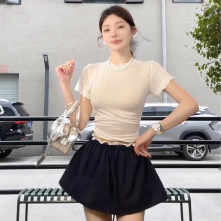 흔들어서 톤 원 유안 발레 자매 라운드 넥 레이스 화이트 티셔츠 해군 스트라이프 꽃밭 치마