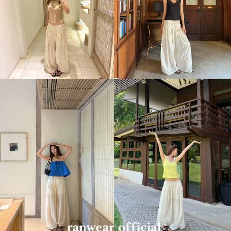 ranwear therow 펄럭 이는 치마바지 느슨함 하느님 바지 빛 산소 면 도루 센스 넓은 다리 루즈핏 다용도 긴 바지