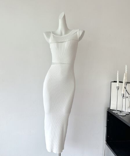 okmashop 하트 비트 가능성 슬립 여성 드레스 봄 비스듬한 어깨 치마 순수한 욕망 섹시함 품격 허리 수축 롱 스커트
