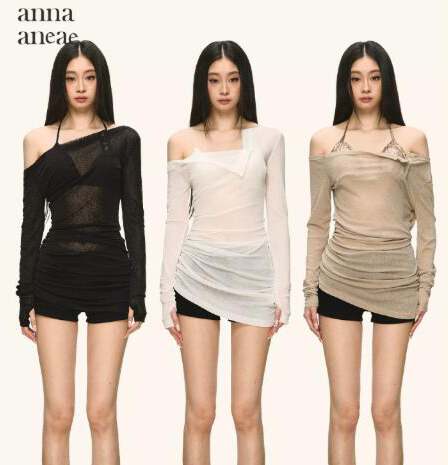 aneae 부드러운 바람 비스듬한 어깨 얇고 가벼운 마이크로 ~을 통해 긴팔 티셔츠 여성 봄 순수한 욕망 핫걸 잘 생긴 맨위 트렌디
