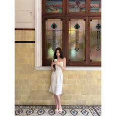 批发UDRESSY 自制少女老钱天丝亚麻度假吊带连衣裙