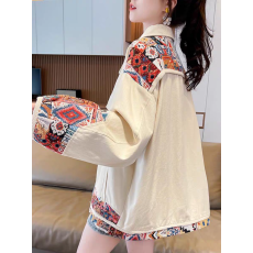 批发米白色碎花拼接工装外套女<b class='q'>春</b>秋美式慵懒风韩系氛围感chic上衣
