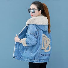 批发加绒加厚连帽牛仔外套女<b class='q'>秋</b>冬装2025年新款宽松慵懒百搭羊羔绒棉衣