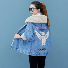 批发加绒加厚连帽牛仔外套女<b class='q'>秋</b>冬装2025年新款宽松慵懒百搭羊羔绒棉衣