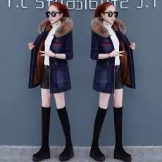 批发冬季加棉加厚牛仔外套女装2025年新款洋气上衣中长款棉服百搭爆款