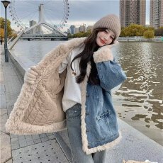 批发冬季加棉加厚牛仔外套女装2025年新款洋气上衣中长款棉服<b class='q'>百搭</b>爆款