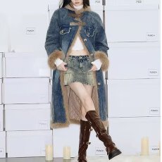 批发加绒加厚<b class='q'>牛仔</b>外套女秋冬装2025年新款宽松慵懒百搭羊羔绒棉衣