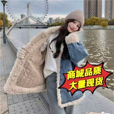 批发冬季加棉加厚牛仔<b class='q'>外套</b>女装2025年新款洋气上衣<b class='q'>中长款</b>棉服百搭爆款