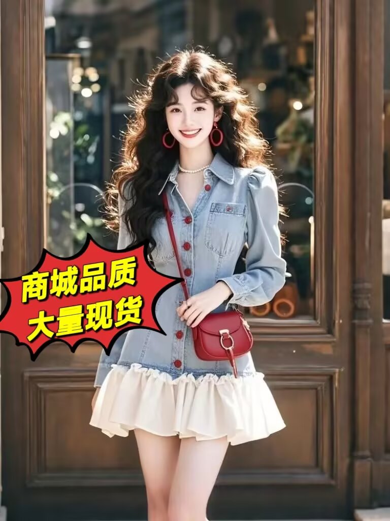 2026 봄 올해 폭발 슈퍼 화재 미니 스커트 고급 센스 슈퍼 잘 생긴 품격 천 금빛 바람 데님 패치워크 드레스