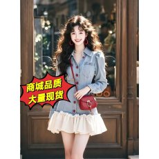 批发2026春季今年爆款超火短裙高级感超好看气质千金风牛仔拼接<b class='q'>连衣裙</b>