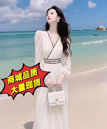 작은 샤넬 스타일 화이트 쉬폰 드레스 2026 이른 봄 해변가 휴가 바람 프랑스식 슈퍼 요정 요정 허리 수축 길다 치마