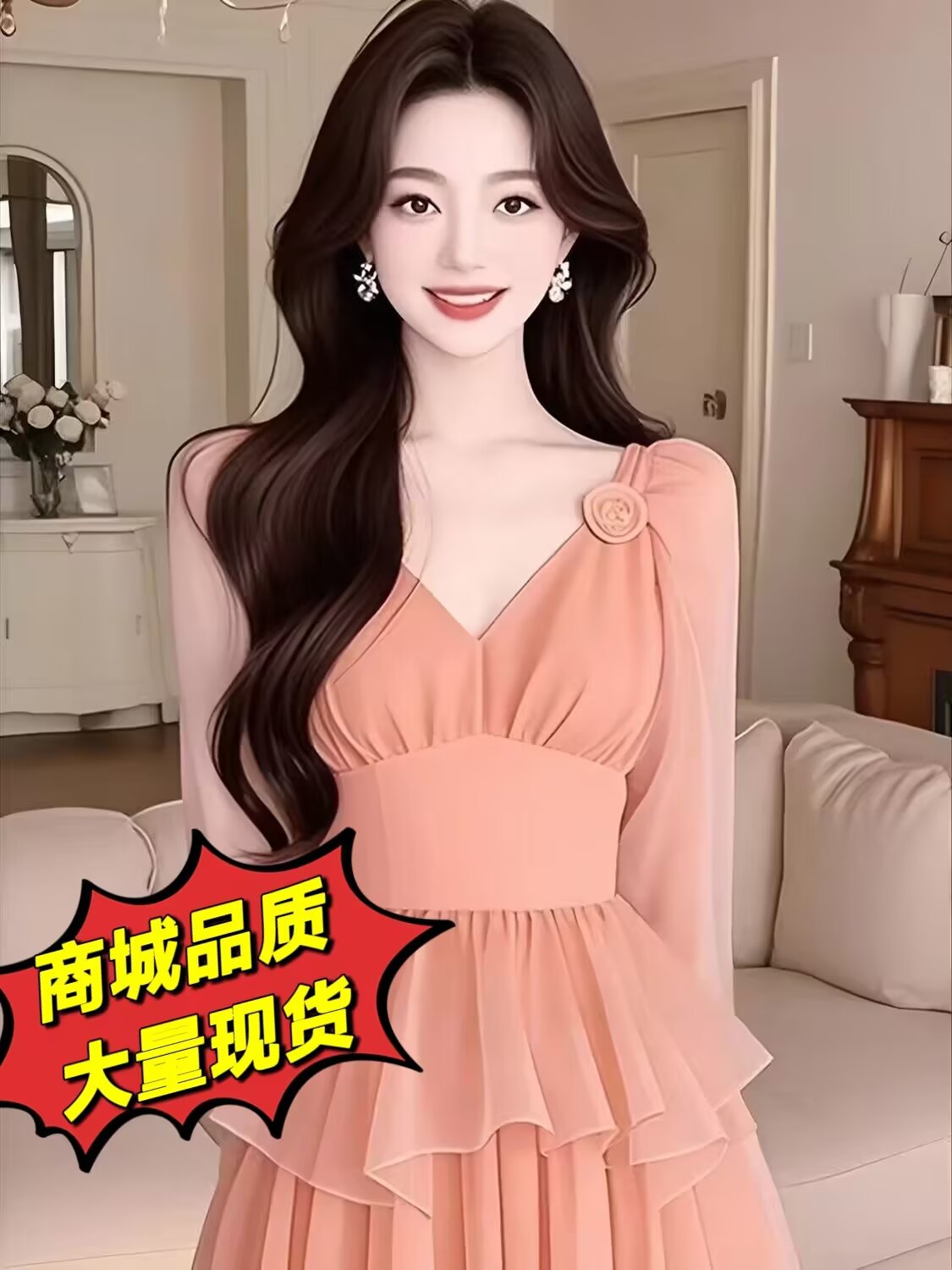 올해 인기 폭발 프랑스식 그는 벤 바람 보라색 허리 수축 3 차원 꽃 드레스 2026 여성 봄 새로운 작은 대중
