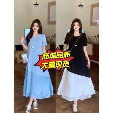 批发2026夏装新款胖mm大码女慵懒风别致拼接宽松气质显瘦连衣裙