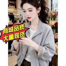 批发翻领纯色束腰夹克短外套 韩版chic 休闲大码女装