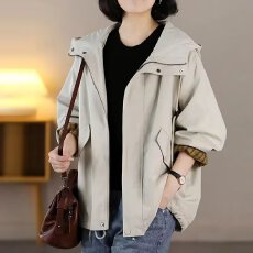 批发欧洲站<b class='q'>外套女</b>春中长款宽松休闲大码风衣长袖立领小个子设计感