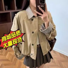 批发<b class='q'>秋</b>季新款巴恩风小个子短款风衣外套女休闲高级感夹克工装上衣